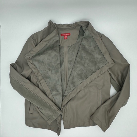 SAKS FIFTH AVENUE Faux Leather Jacket Waterfall Cardigan Grunge Biker Rocker - Picture 3 of 9